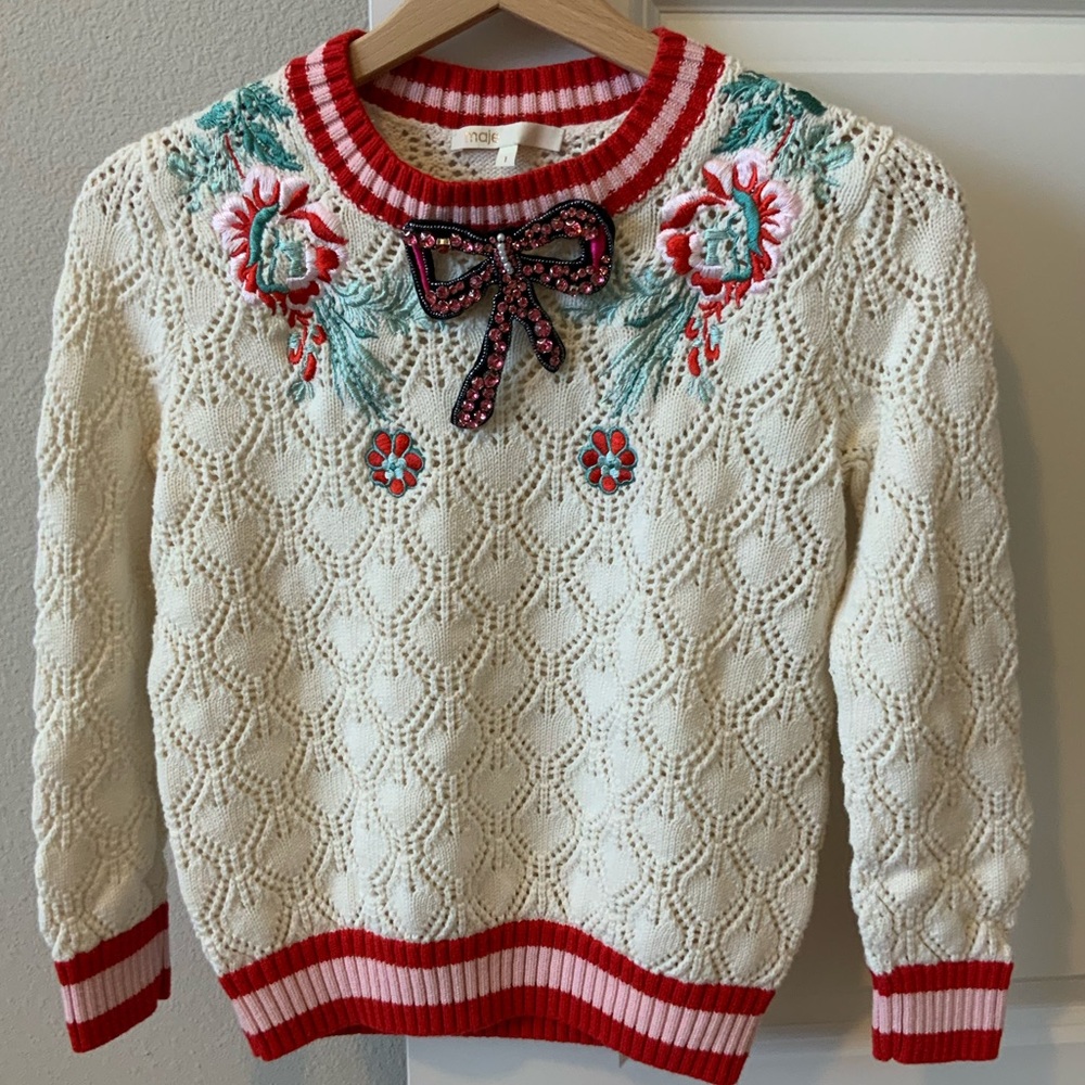 Maje jewel-bow embroidered sweater